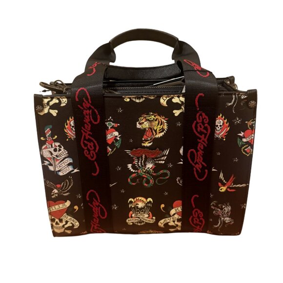 ED HARDY Faux Leather Small Tote Handbag Purse - Picture 1 of 3